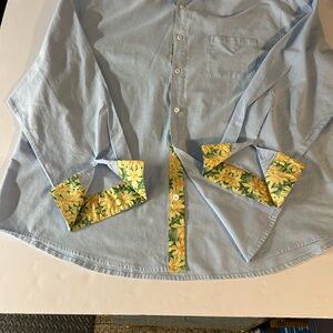 Hardaddy‎ Light Blue Men’s Dress Shirt with Floral Trim 4XL